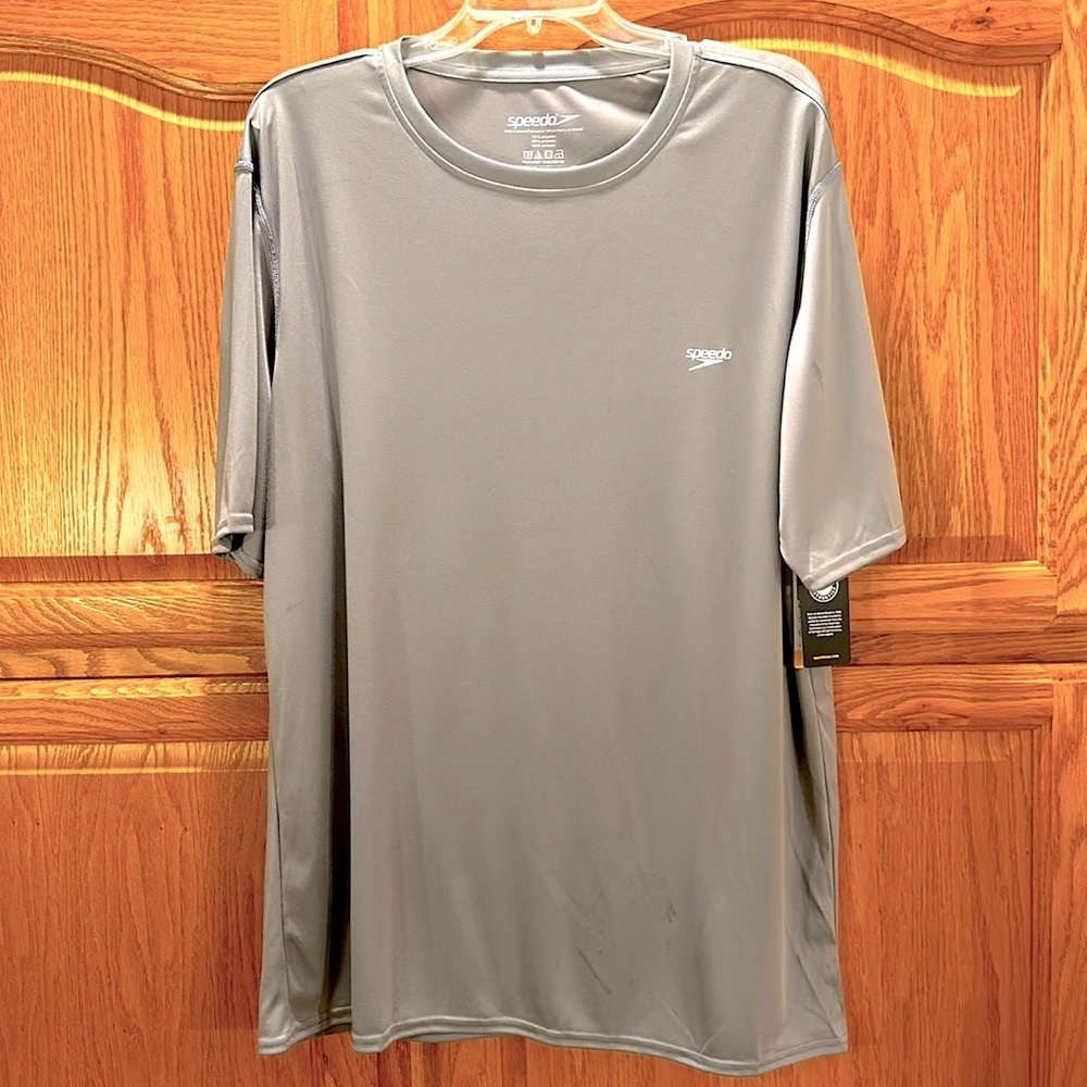 Men’s Gray Speedo short sleeve TurboDri Shirt with UPF 50+